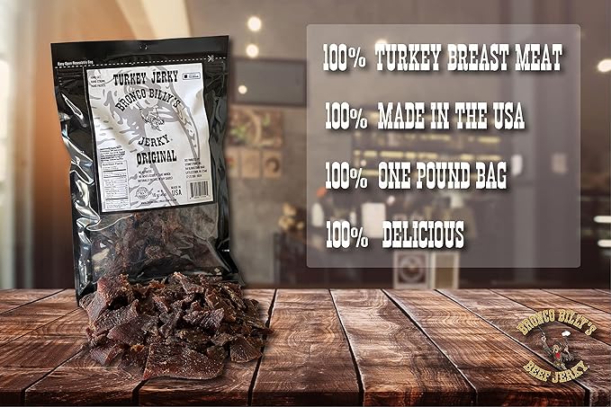 Bronco Billy's Turkey Jerky Original Flavor One Pound Resealable Bag