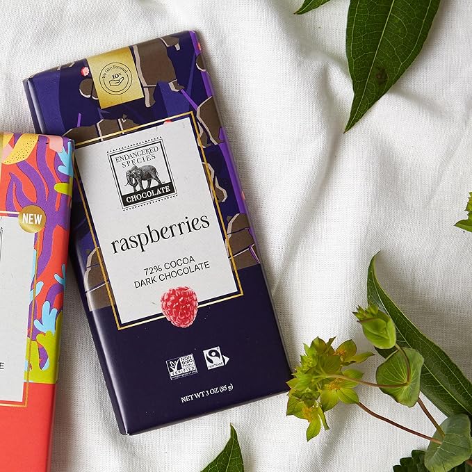 Endangered Species Dark Chocolate Bar with Raspberries (72% cocoa)