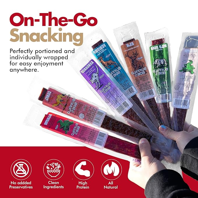 Jerky-n-Spice Exotic Jerky Variety Pack (10 Count) | Beef Jerky Gifts for Men | Assorted High Protein Meat Snacks | Premium Gourmet Wild Game Sampler | Ideal for Birthday Road Trip &amp Camping