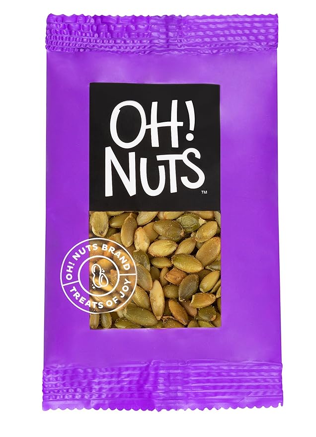 Oh! Nuts Pumpkin Seeds Roasted Salted Individual Nut Snacks for On-the-Go - 12 Convenient Nut Snacks for School - Bulk Nuts Variety - Individual Packs (1.5 oz Each)