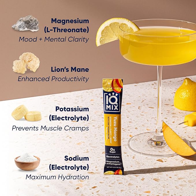 IQMIX &amp IQBAR x Chef Thomas Keller - Brain &amp Body Hydration + Protein Bar Bundle - Yuzu Mango + Salted Caramel Chip - Electrolyte Drink Mix (20ct) + Vegan Protein Bars (12ct)