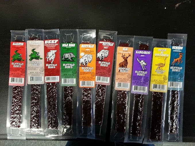 Buffalo Bob's Exotic Jerky Assortment - 10 Flavor Variety Pack - Wild Game Jerky Snack for Adventure Enthusiasts Stocking Stuffer Gift for Men Healthy Snack Gluten Free