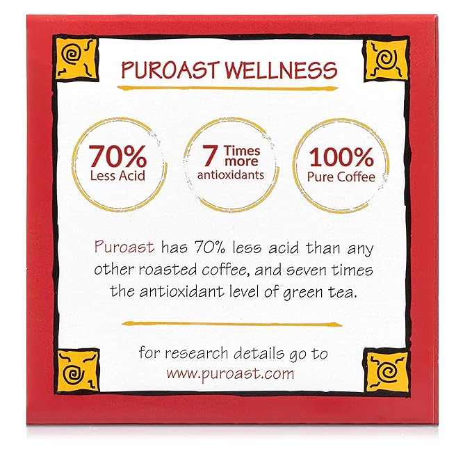 Puroast Low Acid Coffee| House Blend Single Serve Pods | Medium Roast | High Antioxidants &amp High pH |No Bitter Aftertaste | Reduced Heartburn &amp GERD Friendly | 72 Count - Compatible with Keuri