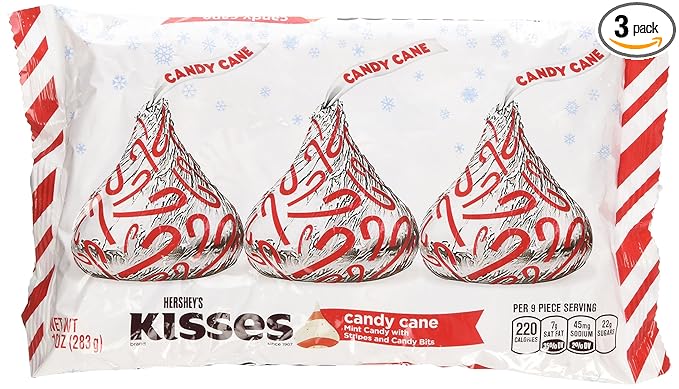 Hershey's Kisses Candy Cane - Mint Candy with Stripes and Candy Bits 10 Oz (Pack of 3)