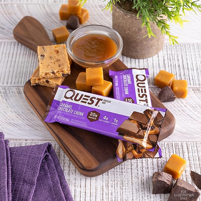Quest Nutrition Caramel Chocolate Chunk Protein Bar 20g Protein 1g Sugar 4g Net Carbs Gluten Free Keto Friendly 12 Count