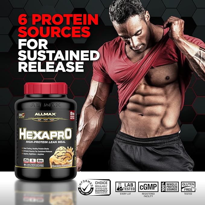ALLMAX HEXAPRO Cookies &amp Cream - 5 lb - 25 Grams of Protein Per Serving - 8-Hour Sustained Release - Zero Sugar - 52 Servings