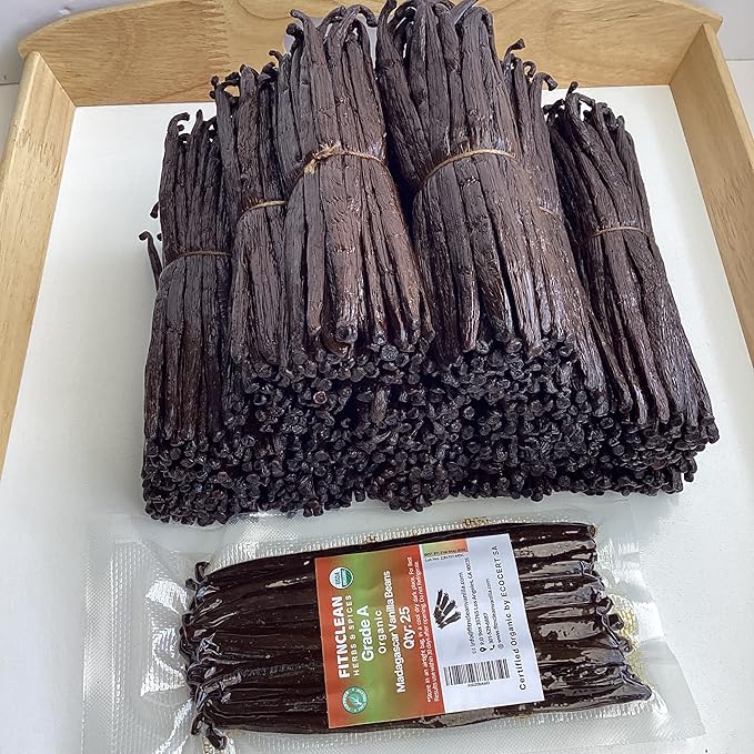 25 Organic Madagascar Vanilla Beans Grade A for Extract Cooking and Baking by FITNCLEAN VANILLA| Certified USDA Organic. Bourbon Fresh Gourmet NON-GMO Whole Pods