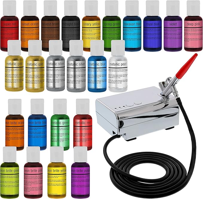 U.S. Cake Supply Complete Cake Airbrush Decorating Kit with 24 Vibrant Food Colors - Air Brush for Cake Decoration Cupcakes Cookies &amp Desserts
