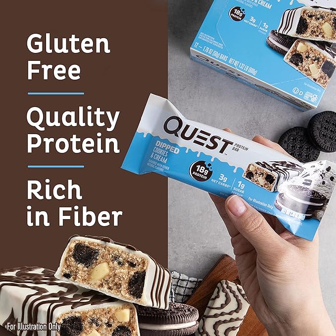 Quest Dipped Chocolate Chip Cookie Dough &amp Cookies and Cream Protein Bars Bundle 1.76 Oz 12 Ct