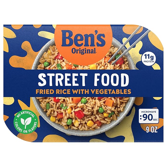 BEN'S ORIGINAL Street Food Fried Rice with Vegetables Prepared Entrée Microwavable Heat-&amp-Eat Bowl in 90 Seconds 9 oz (Pack of 6)