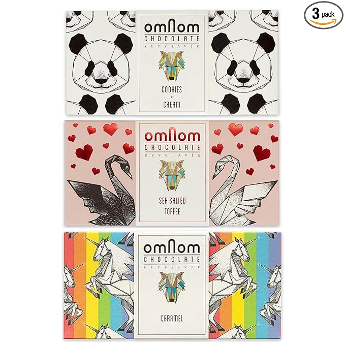 OmNom Best Sellers Trio | Toffee + Sea Salt Caramel Pride Bar Cookies + Cream | Icelandic Bean To Bar Chocolate by OMNOM CHOCOLATE REYKJAVIK | 3 x 60g Bar