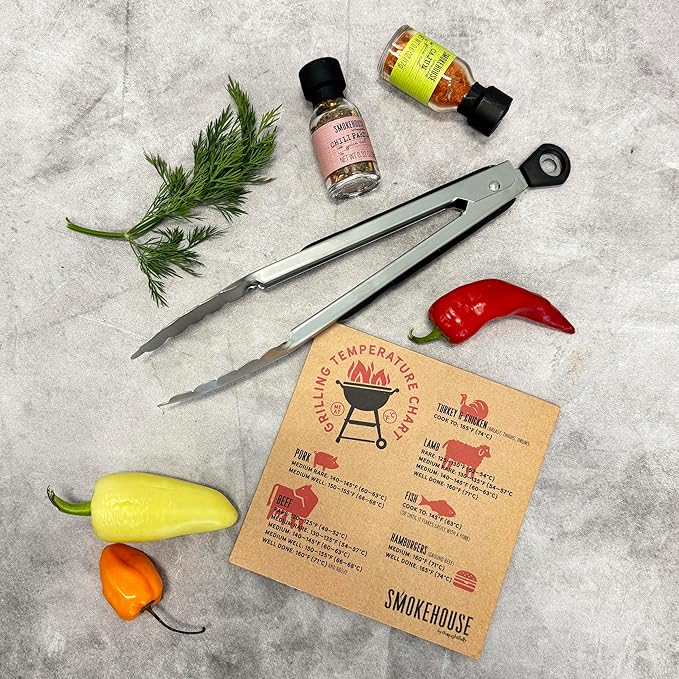 Smokehouse by Thoughtfully Grilling Spices BBQ Set Includes BBQ Tongs Magnet and 15 Flavorful Seasoning and Rubs - Great Gift for Holiday Men Dad Husband