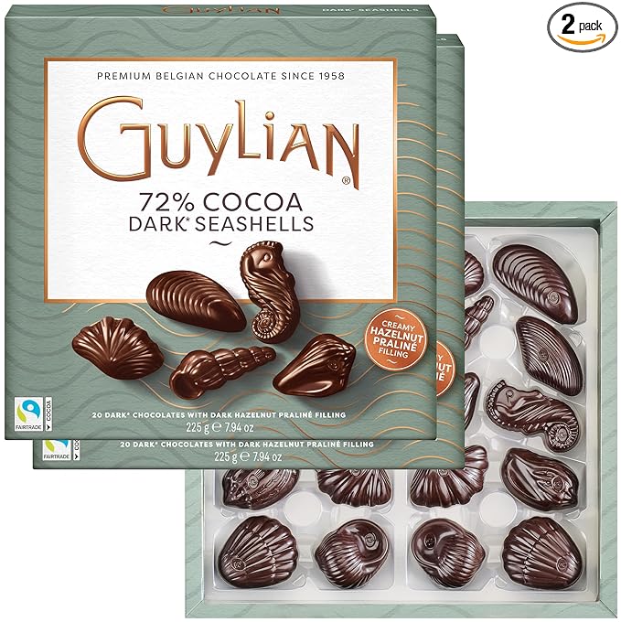 Easter Dark Chocolate Candy Seashells Gift Box by GuyLian 7.94 oz 20 pc (Pack of 2) Belgian Dark Praliné 72% Cocoa Easter Basket Stuffers for Adults Gifts for Kids