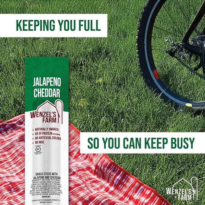 Wenzel’s Farm Jalapeno Cheddar Sticks │Snack Sticks │ Flavorful Naturally Smoked │ High Protein Low Carb │ No MSG Fillers Binders Artificial Colors │ Gluten Free | 32 sticks (16 packs of 2)