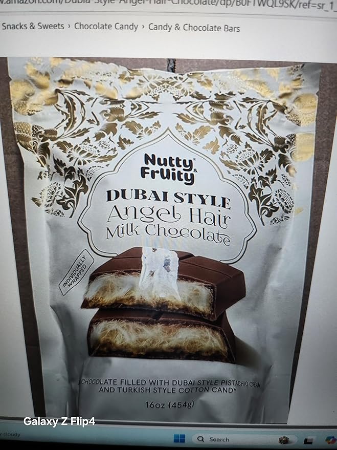 Nutty Fruity Dubai Angel Hair Milk Chocolate Premium Middle Eastern Style Chocolate Candy Creamy Milk Chocolate with Delicate Shredded Filling 16 oz (Pack of 2)