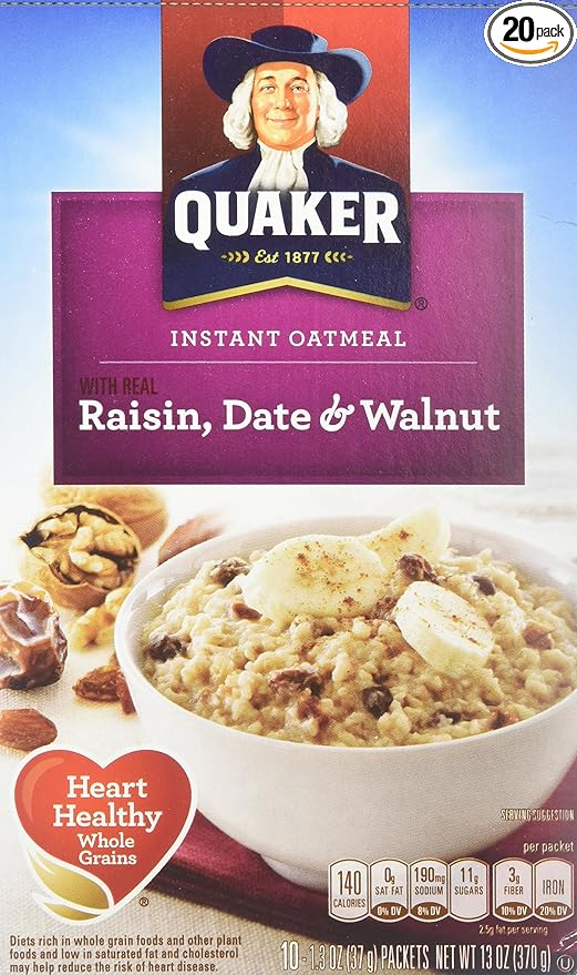 Quaker Instant Oatmeal Raisin Date &amp Walnut 1.3 Ounce 8 Count (Pack of 3)