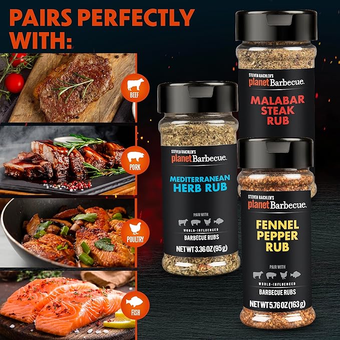 Steven Raichlen's Planet Barbecue Gourmet BBQ Rubs &amp Spices Gift Box 6 Pack- Grill Seasonings Set with Worldwide Flavors- Great Grilling Gift for Men