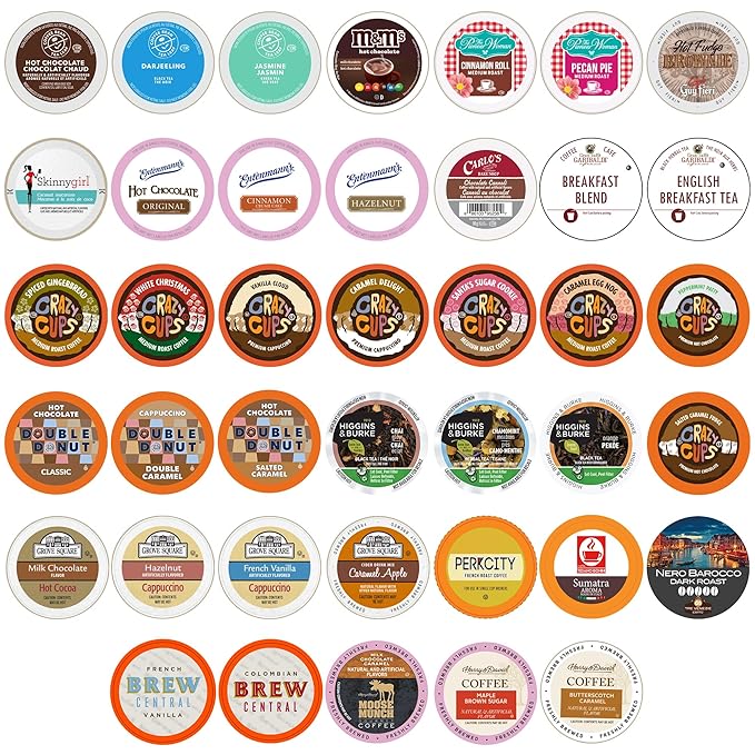 Perfect Samplers Single Serve Variety Pack Flavored Coffee Pods Hot Chocolate Tea &amp Cappuccino Pods - Variety Pack for Keurig K Cups Machines 40 Count