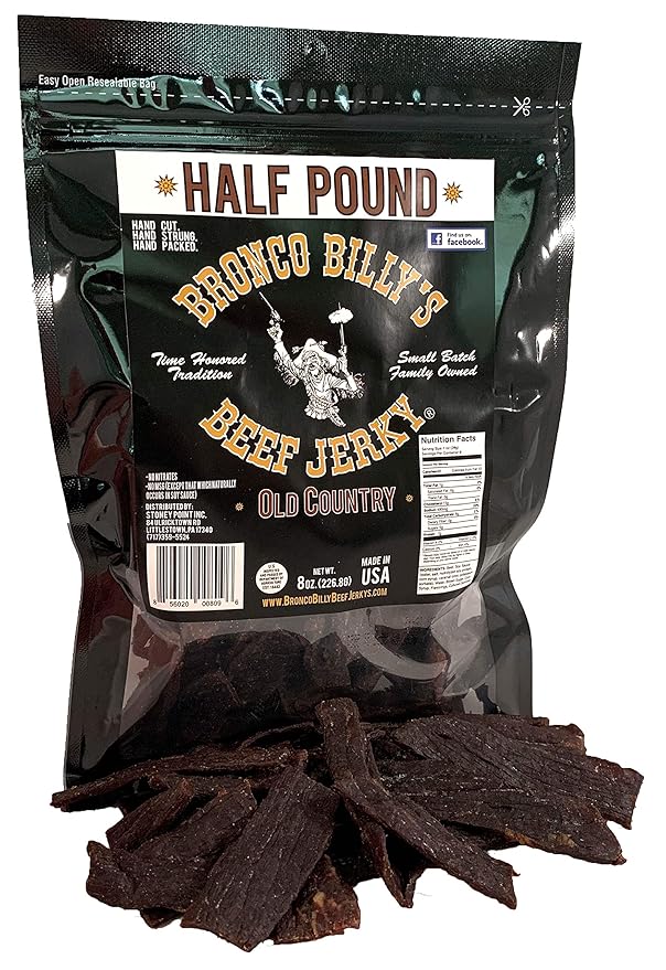Bronco Billy's Beef Jerky Hickory Smoked Old Country Half Pound Resealable Bag