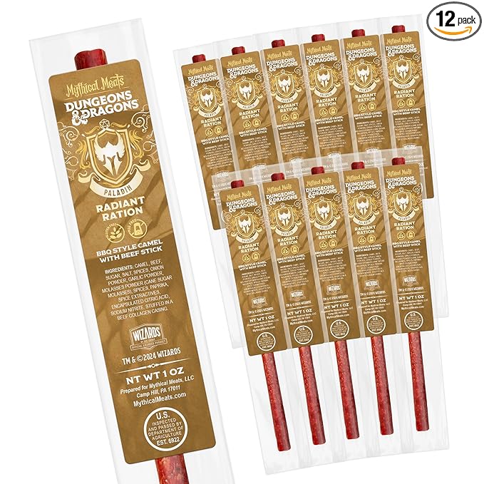 Mythical Meats Dungeons &amp Dragons Radiant Ration (Paladin) - 12 Jerky Sticks - BBQ Style Camel with Beef Stick Gluten Free MSG Free
