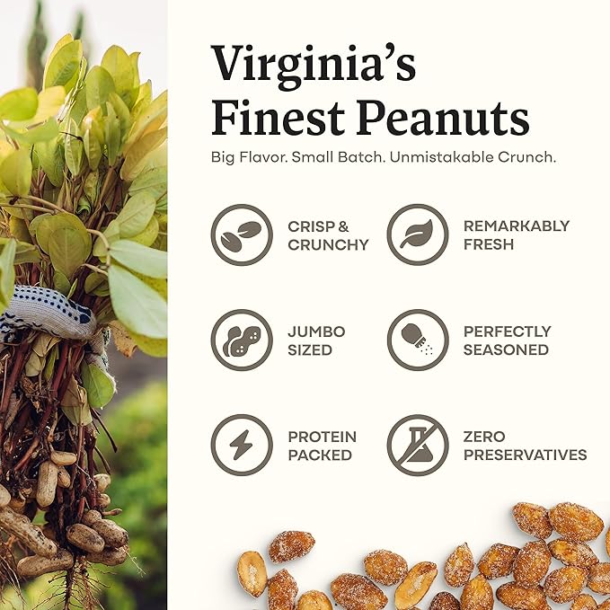 Belmont Peanuts Gourmet Honey Roasted Virginia Peanuts 25 oz (1 Pack) – Only 8 Simple Ingredients No Preservatives 6g Protein – A Premium Sweet Salty Crunchy Hand Seasoned Snack