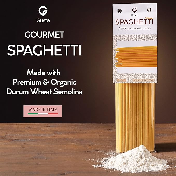 Gusta Spaghetti Noodles Pasta - Premium Italian Pasta from Italy - Durum Wheat Semolina Organic Al Dente Pasta - Non-GMO &amp Gourmet Pasta - Family Owned Brand - 17.64oz / 500g (2 Pack)