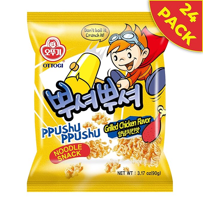 OTTOGI PPUSHU PPUSHU Crush to Eat Noodle Snack - Grilled Chicken Flavor(90g) - 24 Pack