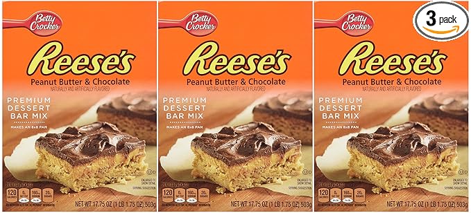 Betty Crocker Dessert Bar Mix Reese's Peanut Butter &amp Chocolate 17.75oz Box (Pack of 3)