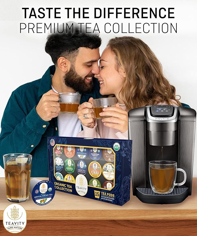 Organic Tea Pods Variety Pack - Assorted Sampler Pack Compatible for Keurig Brewer and Coffee Maker - Earl Grey English Breakfast Chai Chamomile - Herbal Tea Pod for K Cup Keurig Brewing -15 count