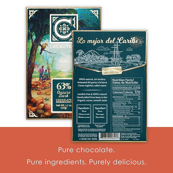 Cacaoteca 63% Dark Chocolate 3 Pack - Dominican Chocolate - Bean-to-Bar Direct Sourced - Soy-Free Gluten-Free Vegan - Bundle