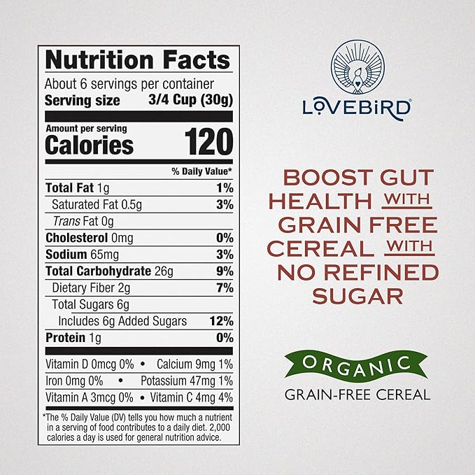 Lovebird Organic Cereal That Actually Tastes Good - 100% Real Food &amp Healthy Gluten Free Cereal No Refined Sugar Paleo Keto Friendly Healthy Snacks for Kids Adults - Cinnamon 3-Pack