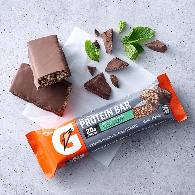 Gatorade Whey Protein Bars Mint Chocolate Crunch 2.8 oz bars (Pack of 12 20g of protein per bar)
