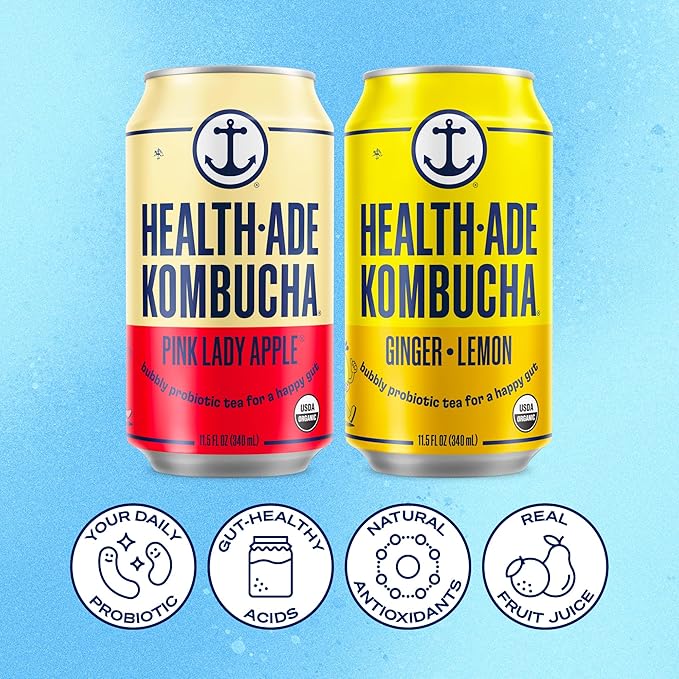 Health-Ade Canned Kombucha Tea Organic Drink Fermented Tea with Living Probiotics Detoxifying Acids Supports Gut Health Non-GMO Vegan Gluten Free 12 Pack (11.5 Fl Oz Cans) Bright Side Variety