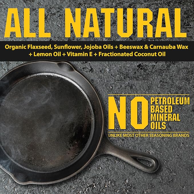 Bumblechutes 8 oz Natural Cast Iron Seasoning Wax Skillet Grill Conditioning &amp Maintenance Carbon Steel Seasoning Wax Rust Protection Nonstick Cast Iron Season Oil With USA Beeswax Organic Oi