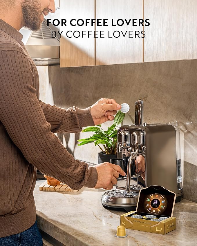 ROSSO CAFFÈ 60 Espresso Coffee Pods for Nespresso Original Machines - Premium Capsule Sampler Variety Pack 6 Flavors Rich Breakfast to Intense Roasts