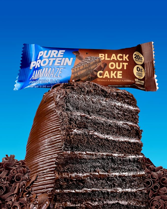 Pure Protein AMMMAZE Blackout Cake Protein Bars 12 Count – 20g Protein 3g Fiber No Added Sugar – Chocolate Meal Replacement - On the Go Snacks