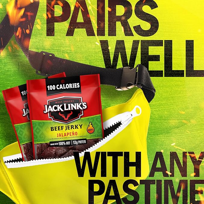 Jack Link's Jalapeño Beef Jerky Multipack - (10 Pack) 1.25 oz Bags - Ready to Eat Real Meat Protein Snacks - 12g Protein per Serving - Made with 100% Real Beef