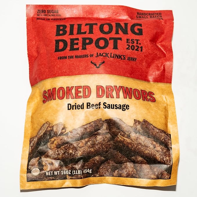 Biltong Depot Smoked Drywors - 1 lb (16oz) | South African Air-Dried Beef Snack Sticks | High Protein | Keto and Paleo Friendly | Zero Sugar | Gluten Free | No Artificial Preservatives | No MSG