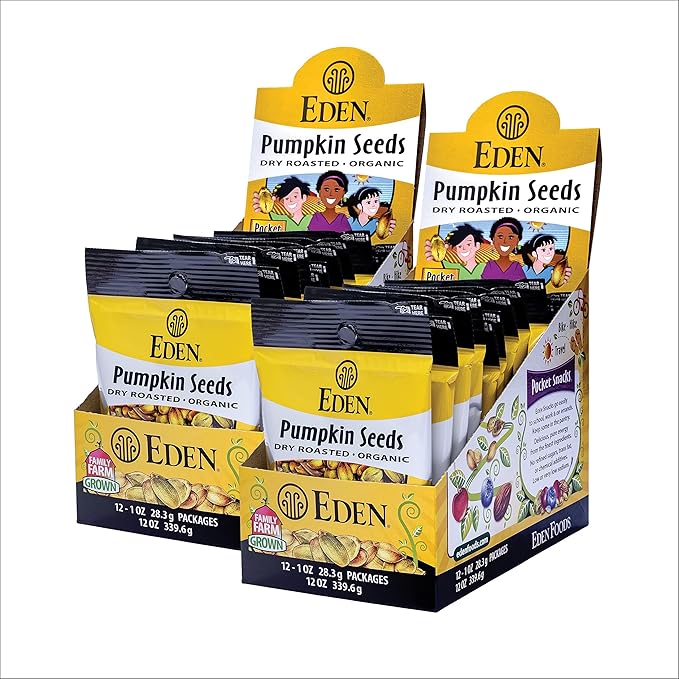 Eden Organic Pumpkin Seeds Pocket Snacks Dry Roasted Lightly Salted Hulled Pepitas 1 oz (24-Pack Case)