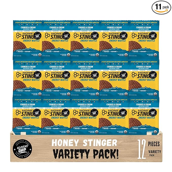 Honey Stinger Organic Energy Waffle Gluten Free Cookies &amp Cream Caffeine Free Healthy Snack 1.06 oz. 12 pk.