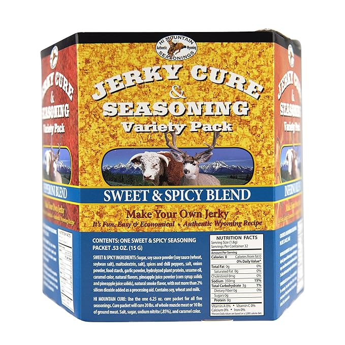 Hi Mountain Jerky Seasoning and Cure Kit | VARIETY PACK #2 | 5 Delicous Flavors: Mandarin Teriyaki Pepperoni Sweet &amp Spicy Inferno Pepper | Make Beef Jerky at Home | Beef Deer Elk &amp Veni