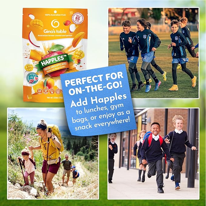 Happles Freeze Dried Apples with Mango Fruit Powder – 100% Natural No Added Sugar Healthy Low Calorie Apple Crisps Snack for Adults &amp Kids Gluten Free No Artificial Flavours (10 Pack)