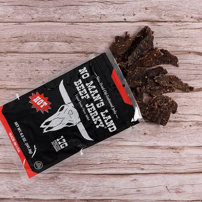 No Mans Land Beef Jerky | Authentic Beef Jerky | Slow-Dried | 17G Protein Per Serving - Mega Bundle - 6 Pack (6 Pack Hot)