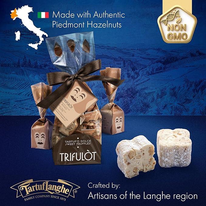 TartufLanghe Trifulot White Chocolate Truffles with Piedmont Hazelnuts Individually Wrapped Gourmet Italian Truffle Candy Fancy Chocolate Gift Set in a Bag From Italy Gluten Free - 6.34 OZ