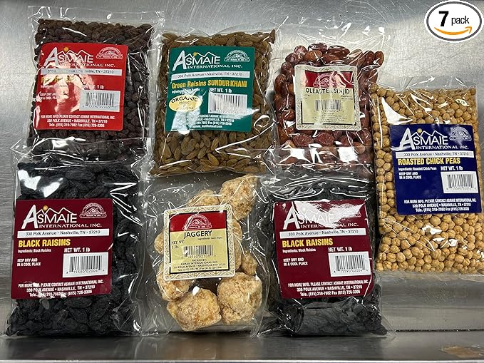 Mixed Dry Fruit &amp Snack Variety Pack 7 Bags Black Raisins Green Raisins Sundur Khani Oleaster Senjed Roasted Chickpeas Jaggery 1 lb Each Bulk 7 lb Bundle