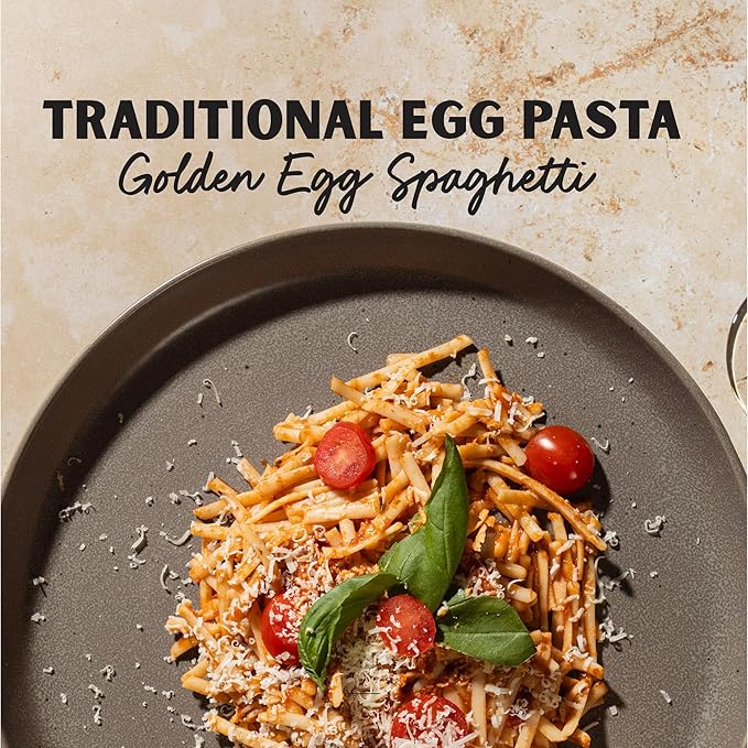 Al Dente Golden Egg Spaghetti – All-Natural Hand-Crafted Egg Pasta. Traditional Pasta Noodles Made with Cage-Free Eggs and Semolina. Great for Pastas Soups Stews. 12oz Boxes (Pack of 8)