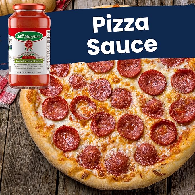 La San Marzano Tomato Basil Sauce 24 oz Pasta Sauce Made in Italy All Purpose Tomato Premium Quality All Natural Mediterranean Diet Non GMO Vegan Gluten Free