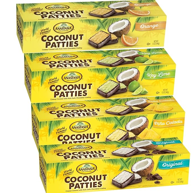 Coconut Patties Chocolate Anastasia oh asis! Patties Original Coconut orange key Lime Patties and Pina Colada Patties (4 count) 10oz Variety pack
