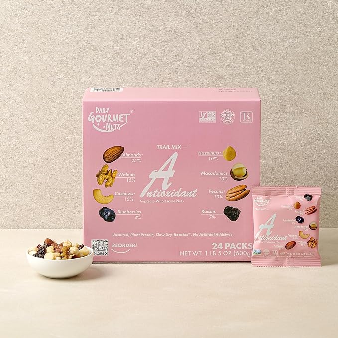 Daily Gourmet Nuts - Unsalted Mixed Nuts Snack Packs/Individually Wrapped Snacks/Nut Snacks/No Peanuts/Healthy Trail Mix Individual Packs/Deluxe Assorted Snacks / 48 Packs