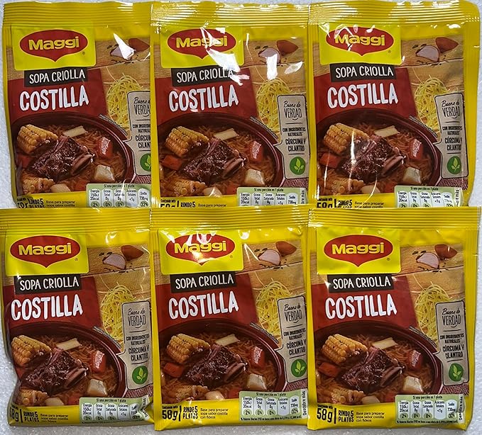 Sopa Criolla Costilla Maggi 58g Producto de Guatemala Beef Rib Creole Soup Maggi 58g Product of Guatemala (6 ea Sopa Criolla Costilla)